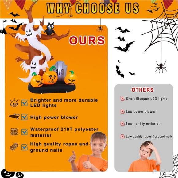 8 FT Halloween Inflatables Outdoor Decorations, Giant Blow Ups Flying Ghosts - Picture 6 of 8